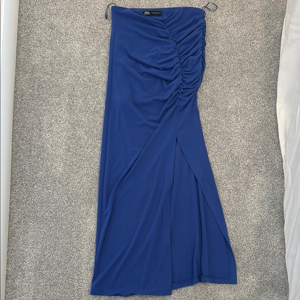 Zara Blue Ruched Maxi Skirt
